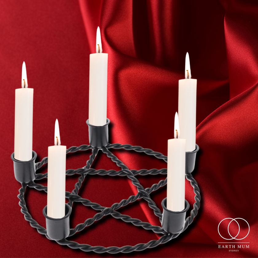 Black Pentagram Taper Candle Holder | Iron Altar Candle Holder