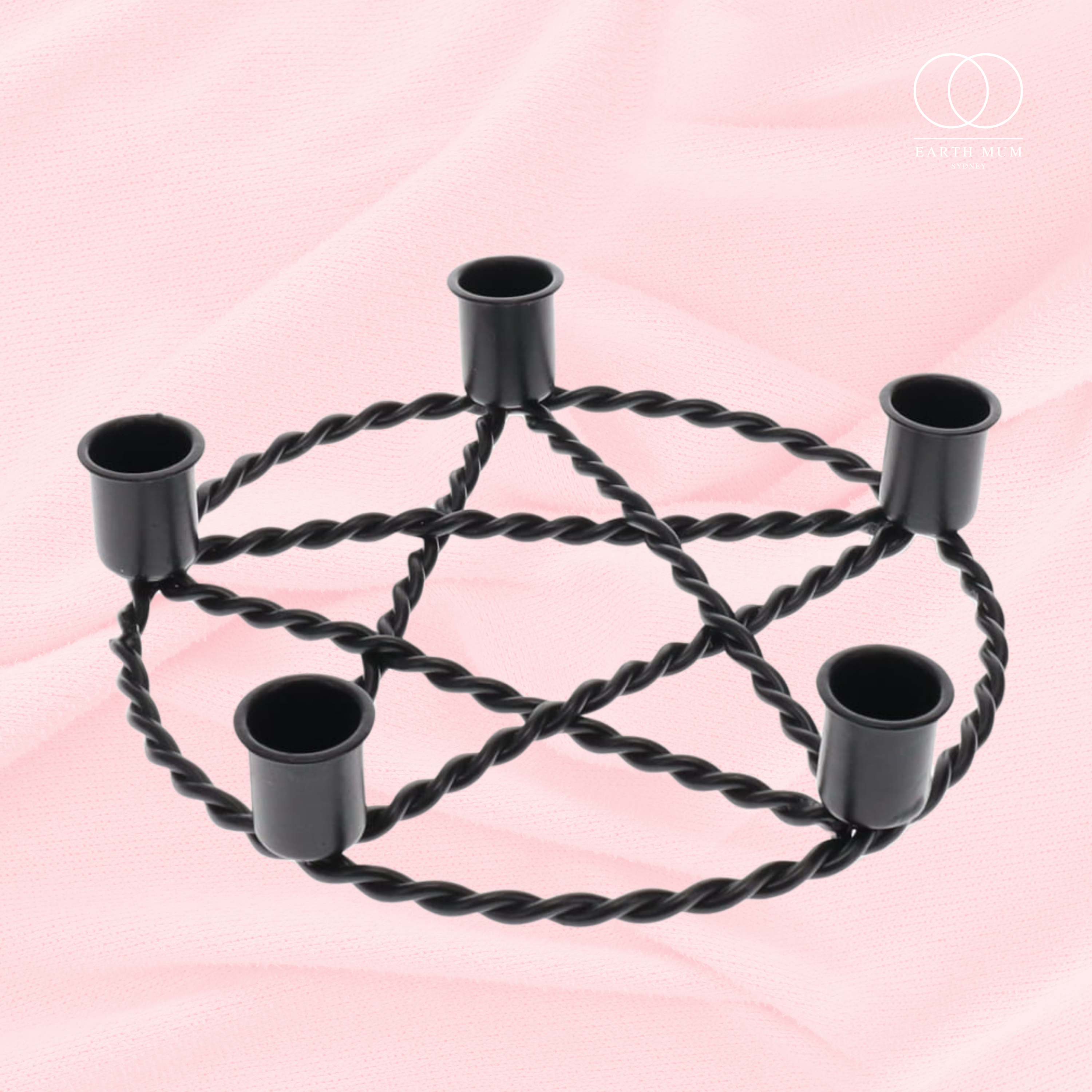 Black Pentagram Taper Candle Holder | Iron Altar Candle Holder
