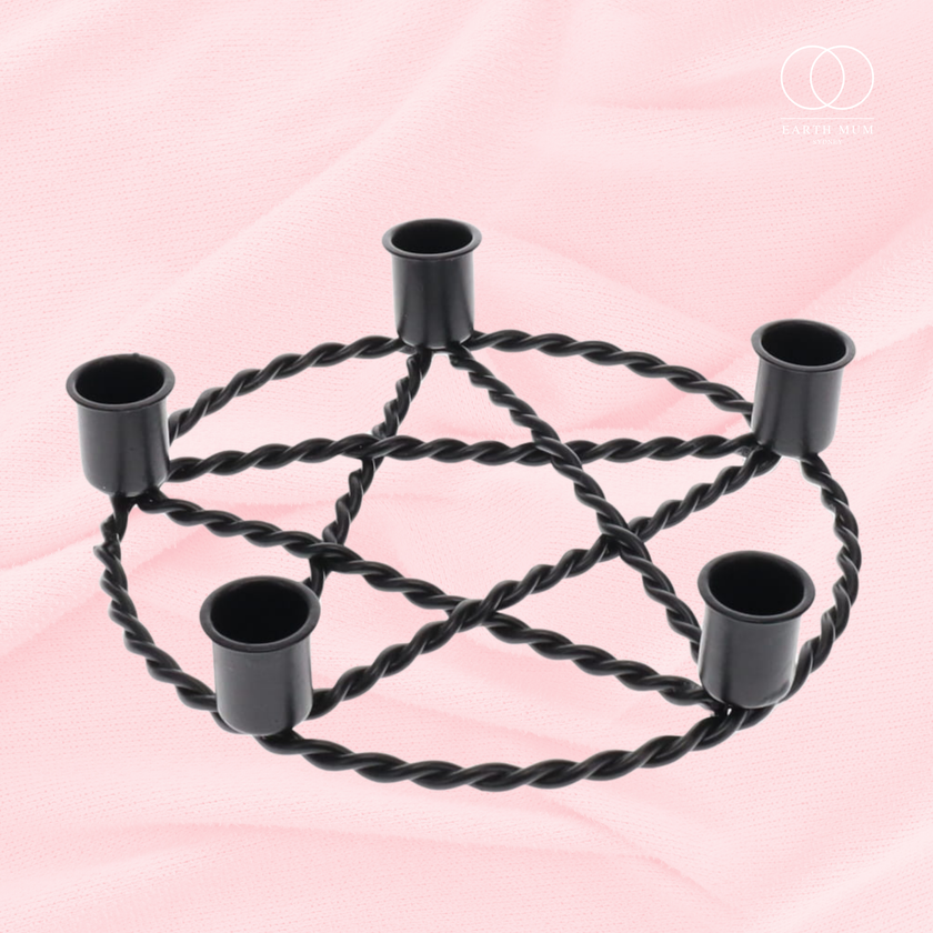 Black Pentagram Taper Candle Holder | Iron Altar Candle Holder