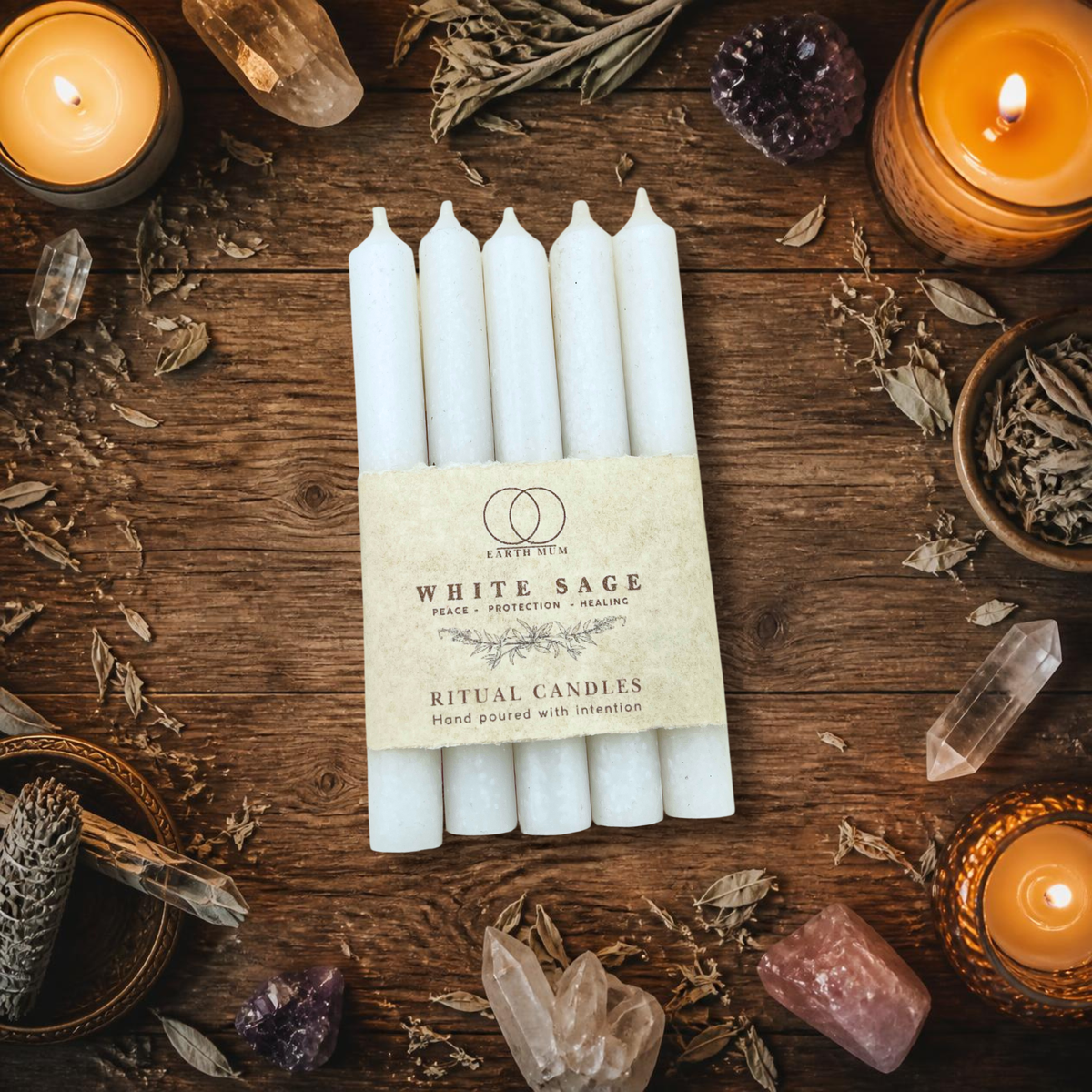 White Sage Scented Ritual Spell Candles 5 Pack by Earth Mum