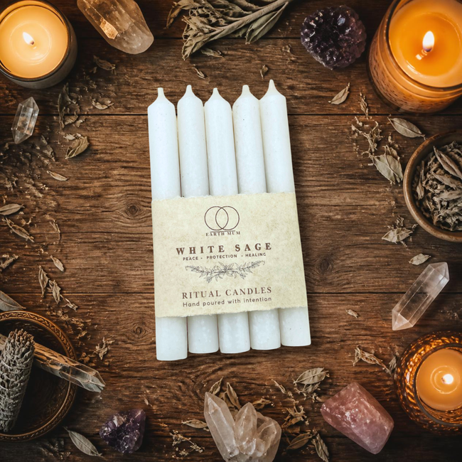 White Sage Scented Ritual Spell Candles 5 Pack by Earth Mum