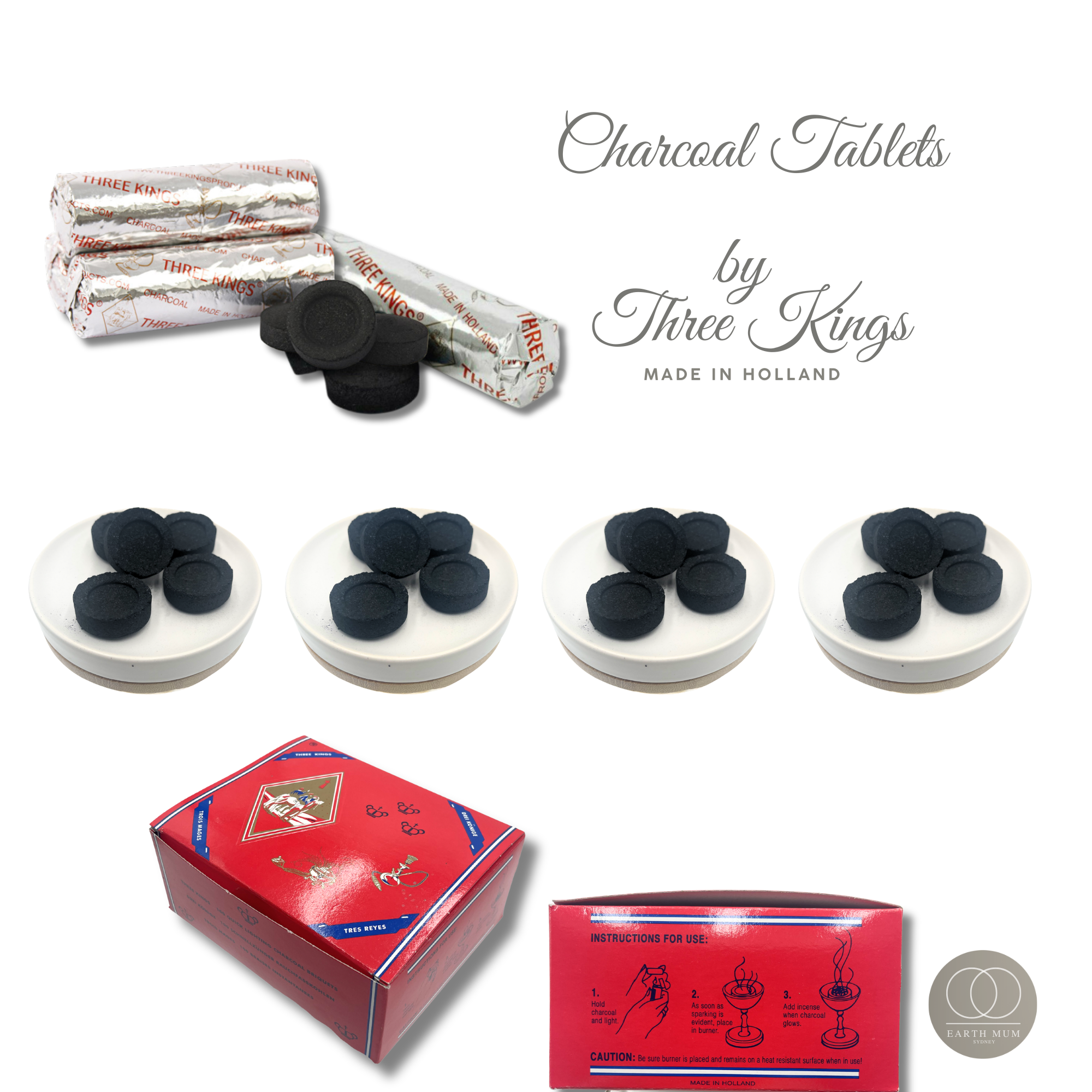 Three Kings Quick Lite Charcoal Tablets 33mm | 10 Discs