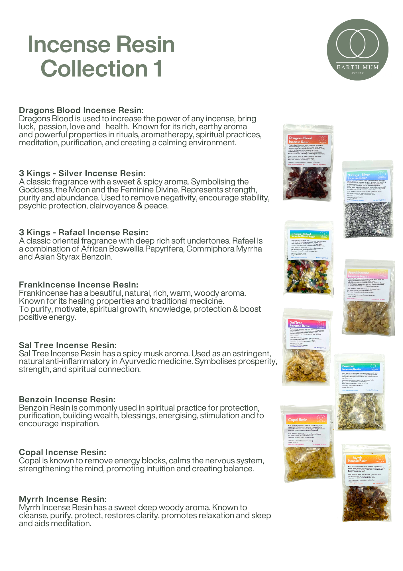 Incense Resin Sampler Pack # 1 | 8 Traditional Resins – 14g Each