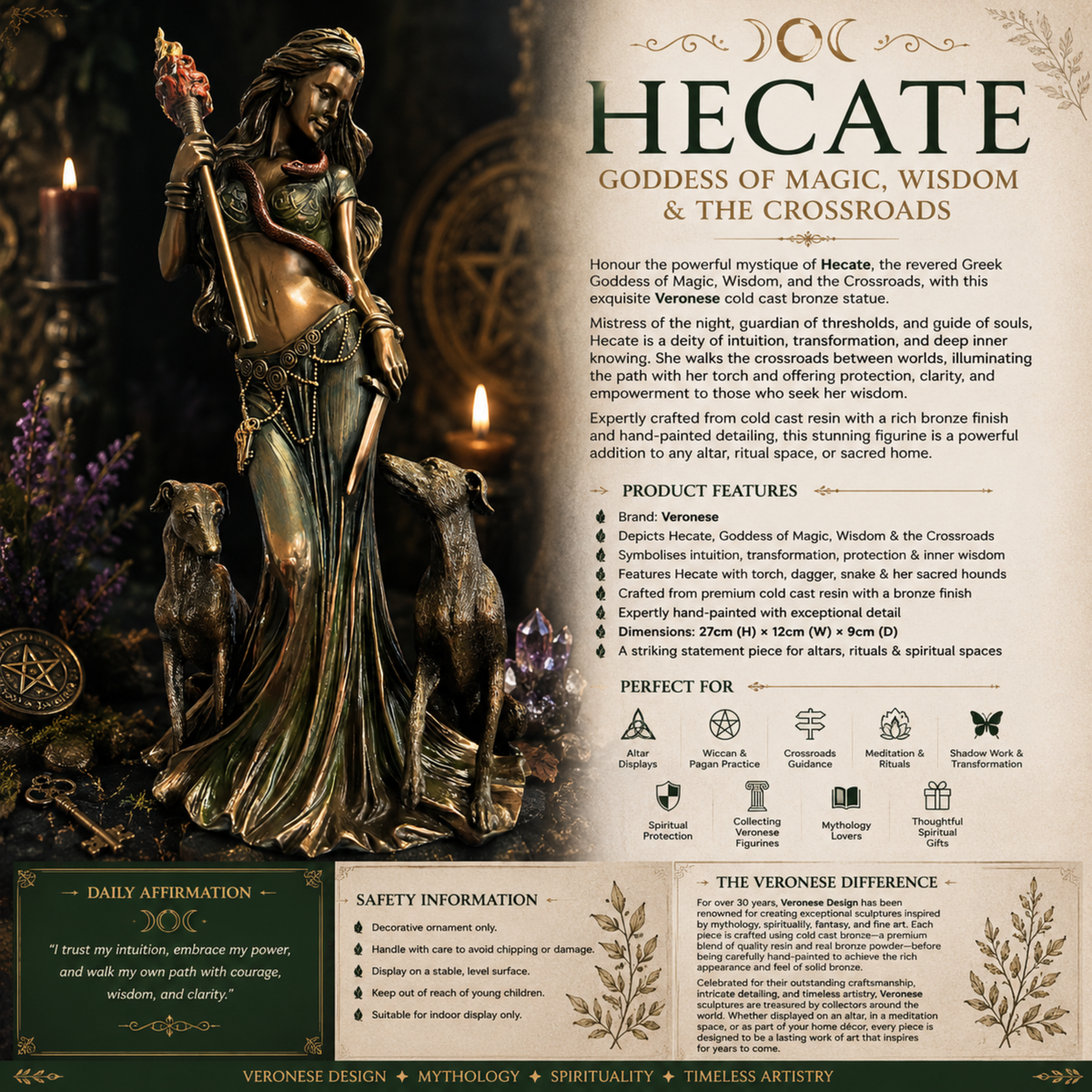 Hecate Greek Goddess Statue by Veronese | Cold Cast Bronze