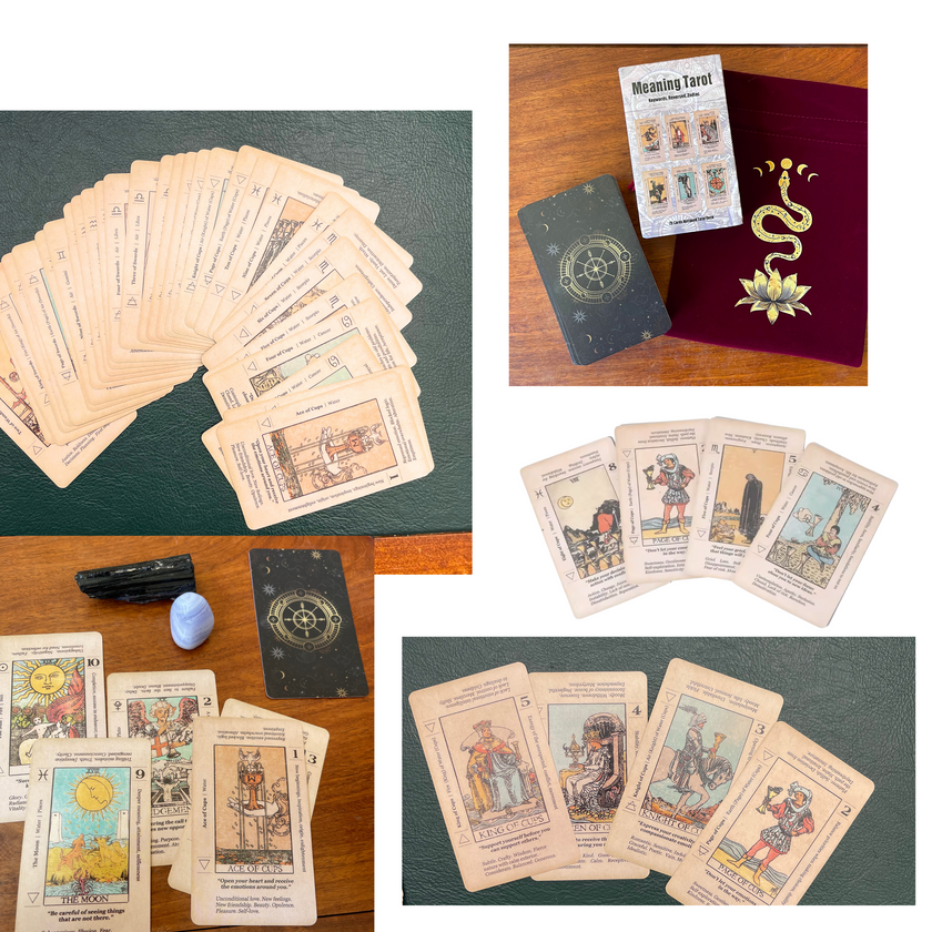 Beginner’s Meaning Tarot Deck – Rider Waite with Keywords & Velvet Pouch