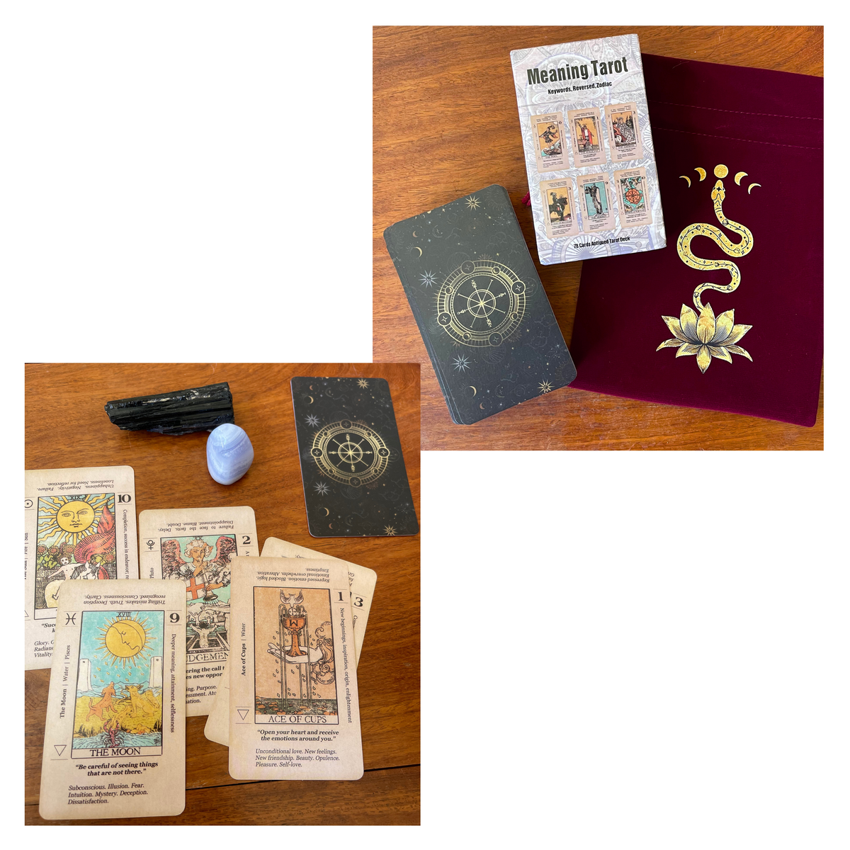 Beginner’s Meaning Tarot Deck – Rider Waite with Keywords & Velvet Pouch