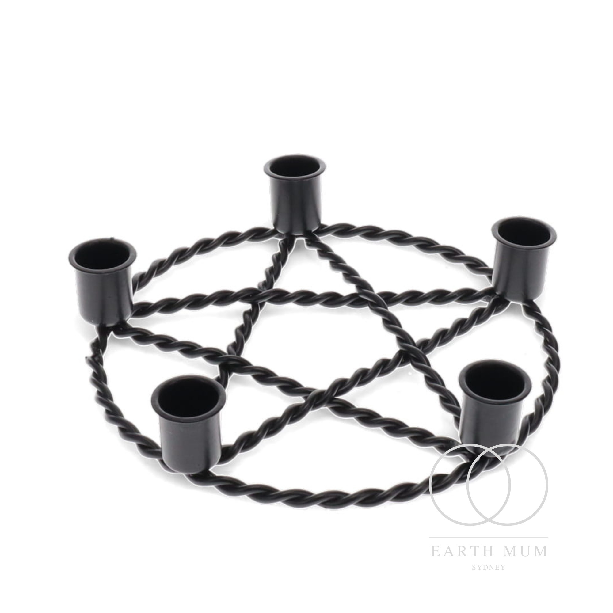 Black Pentagram Taper Candle Holder | Iron Altar Candle Holder