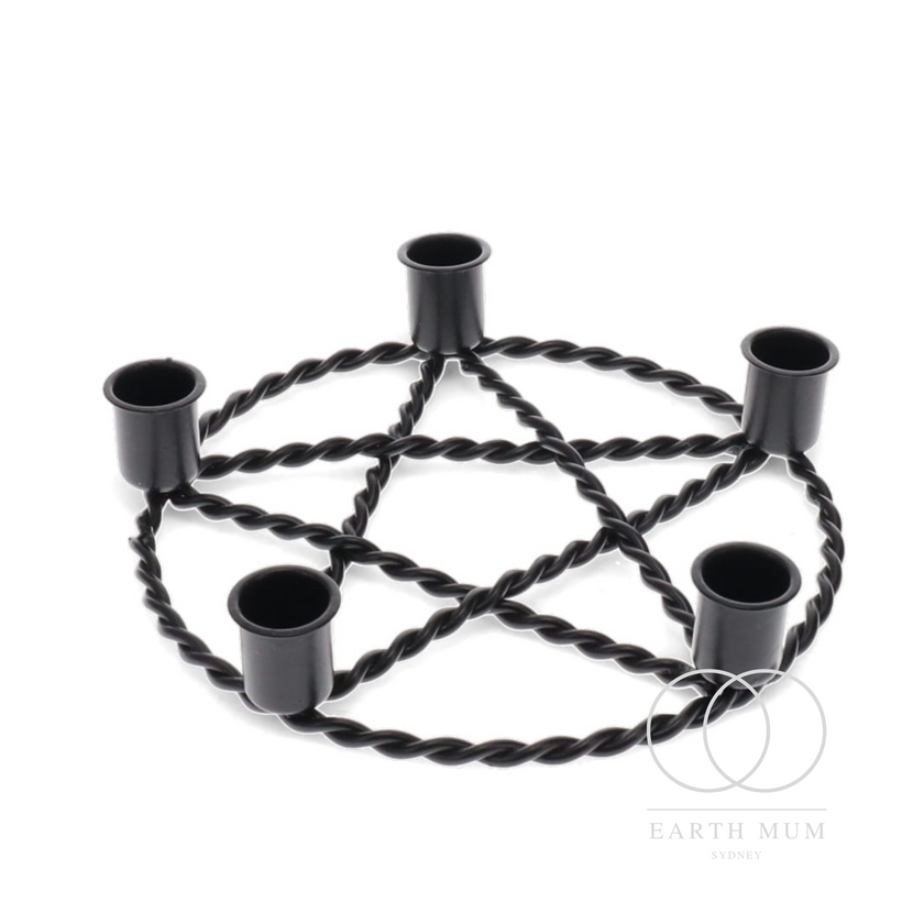 Black Pentagram Taper Candle Holder | Iron Altar Candle Holder