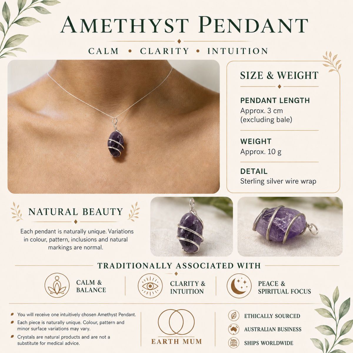 Amethyst Sterling Silver Wire-Wrapped Pendant - Mitchell Jewellery