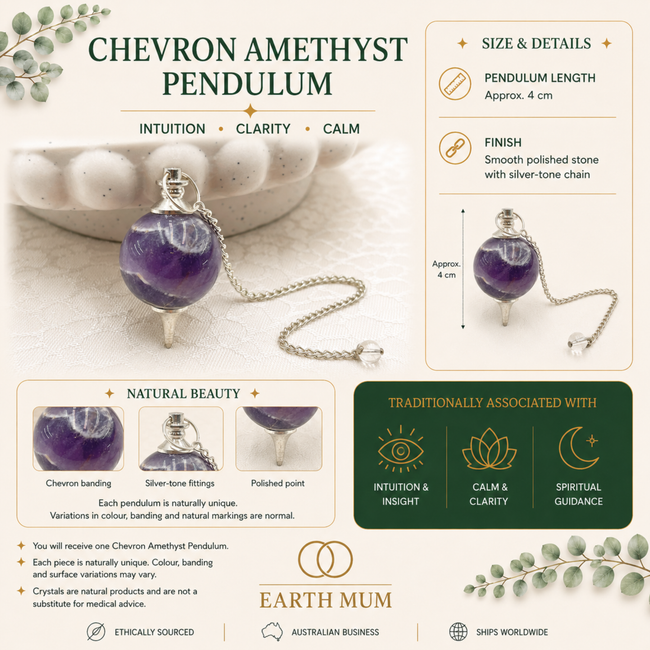 Chevron Amethyst Ball Pendulum | Natural Banded Crystal | Earth Mum