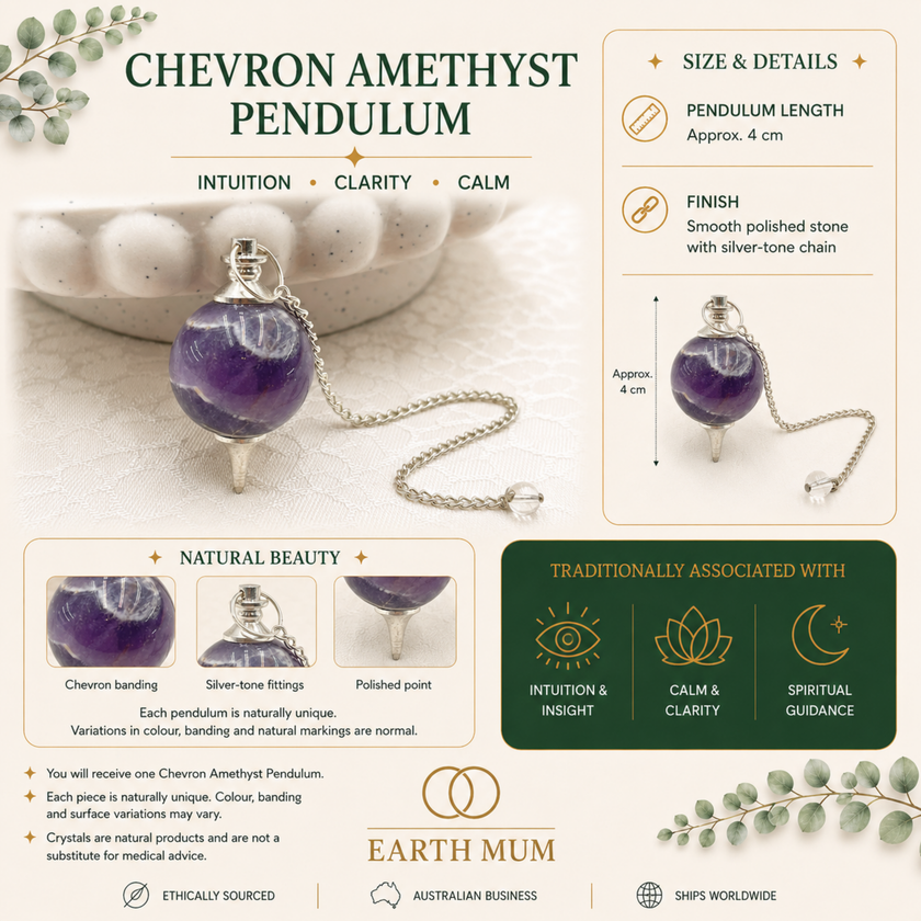 Chevron Amethyst Ball Pendulum | Natural Banded Crystal | Earth Mum