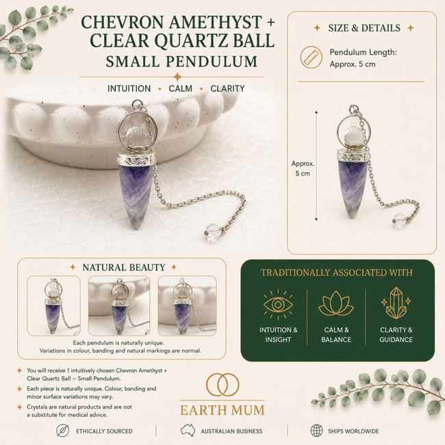 Chevron Amethyst + Clear Quartz Ball Pendulum