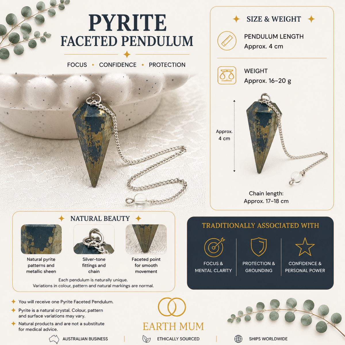 Pyrite Faceted Pendulum