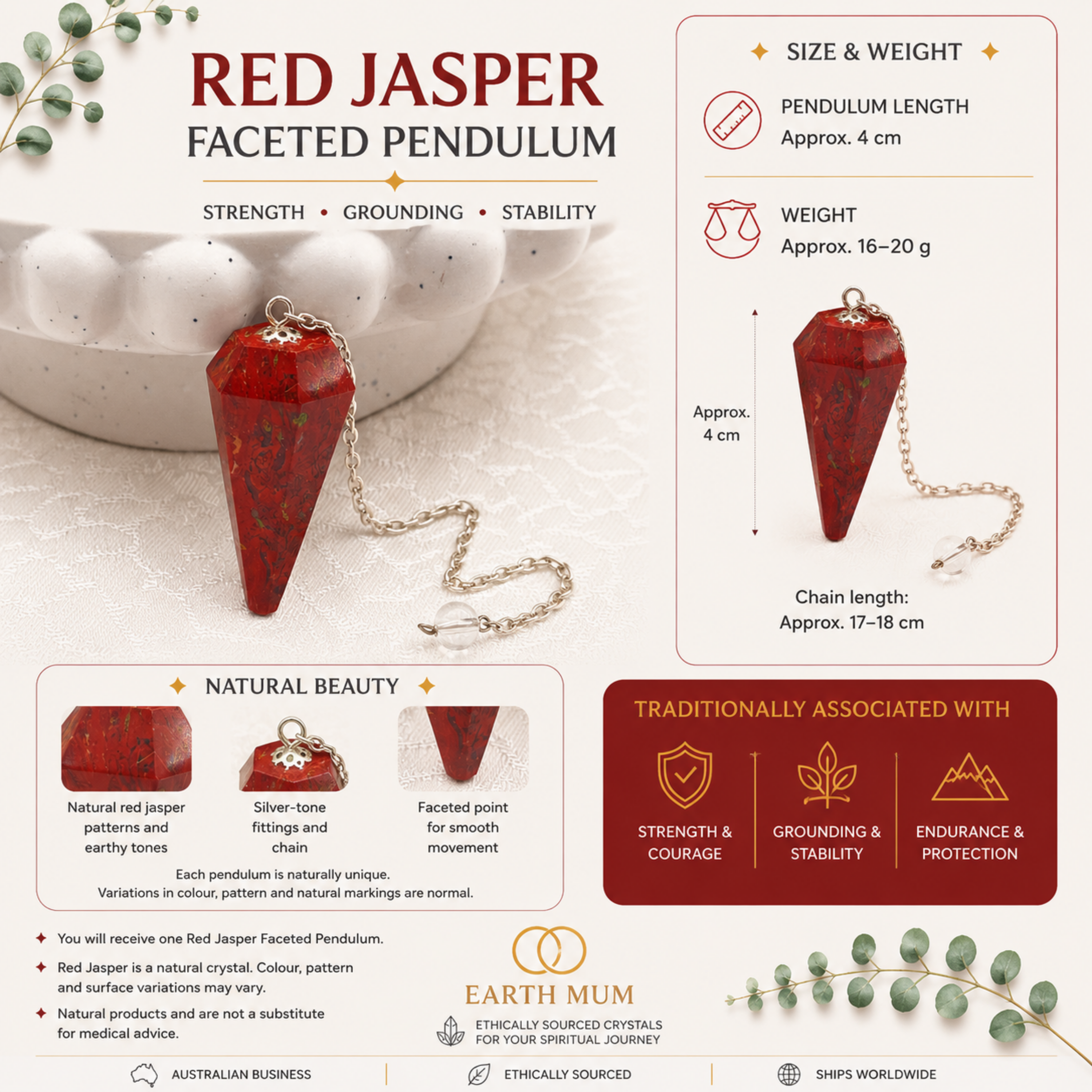Red Jasper Faceted Pendulum