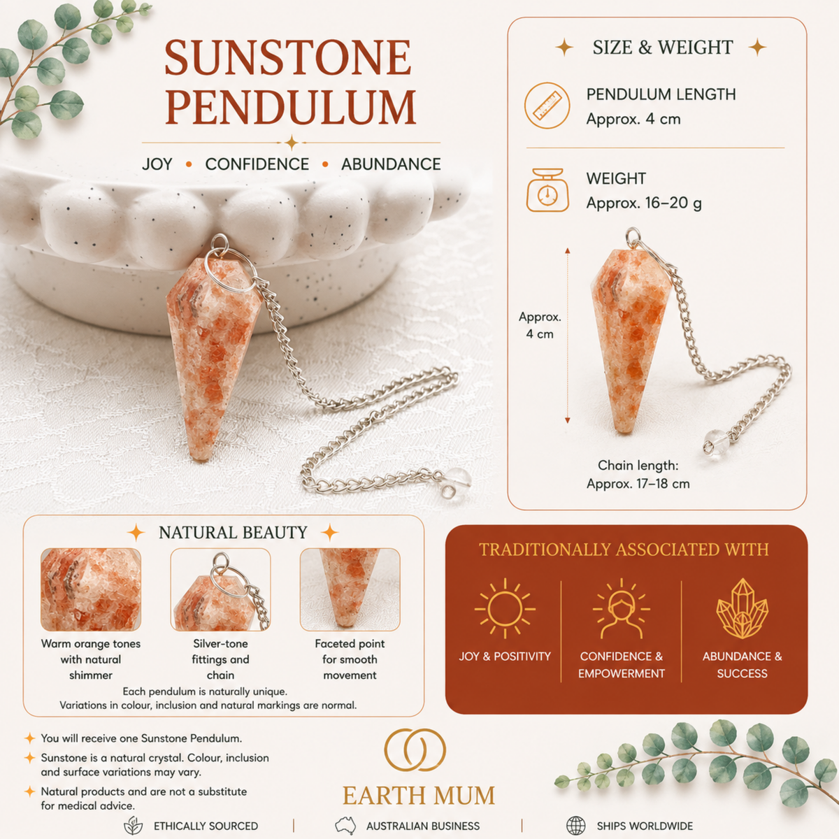 Sunstone Faceted Pendulum