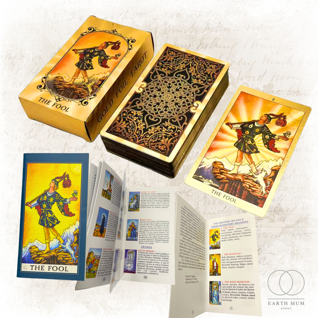 Rider Waite Gold Foil Tarot Deck – 78 Cards with Guidebook