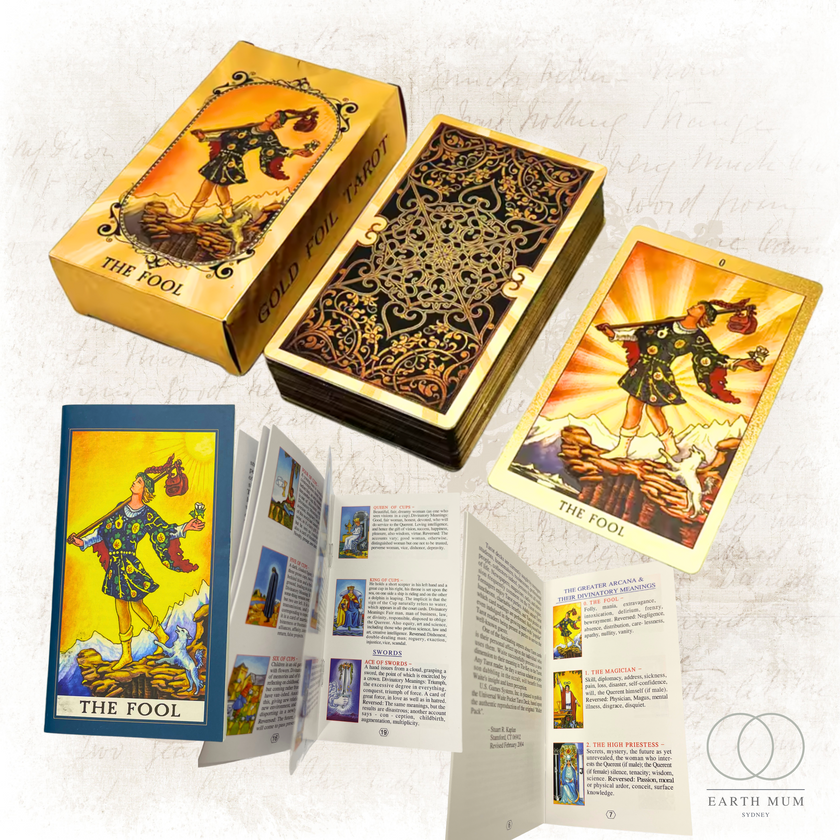 Rider Waite Gold Foil Tarot Deck – 78 Cards with Guidebook