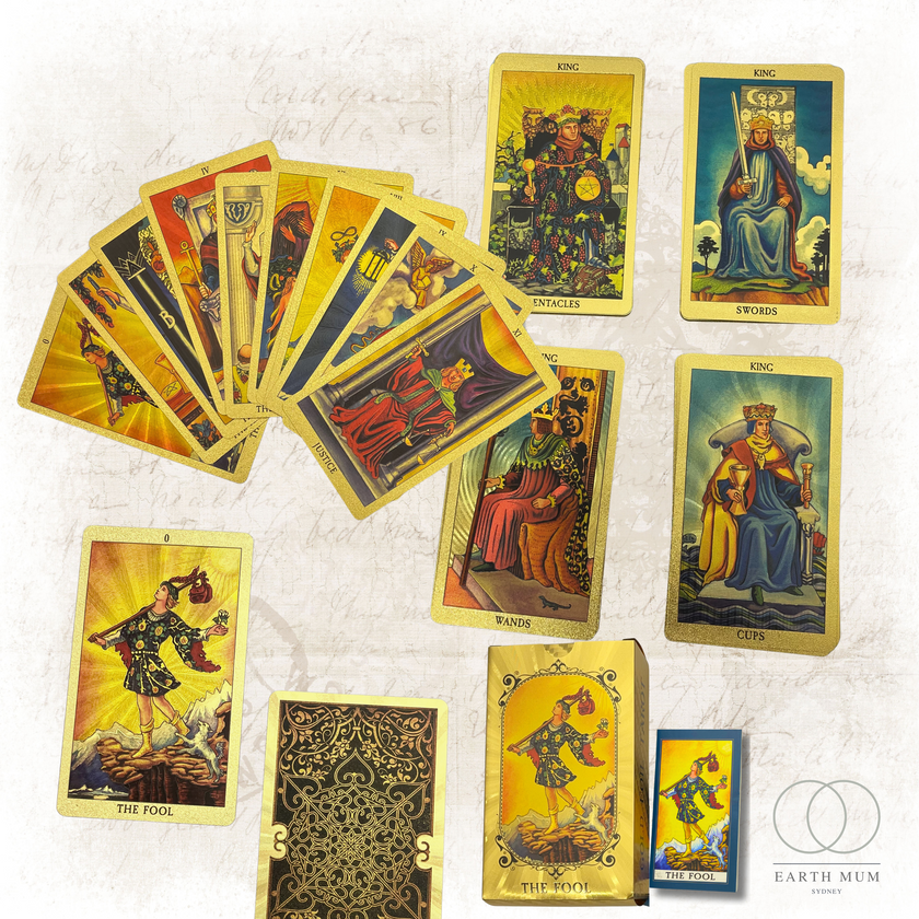 Rider Waite Gold Foil Tarot Deck – 78 Cards with Guidebook