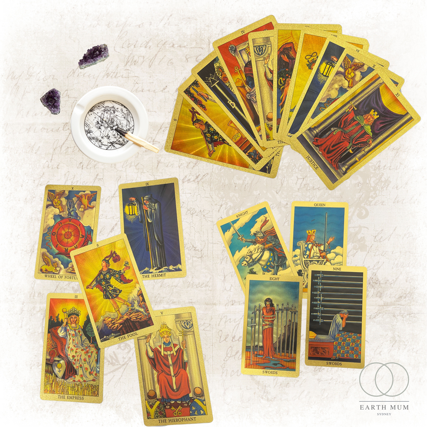 Rider Waite Gold Foil Tarot Deck – 78 Cards with Guidebook