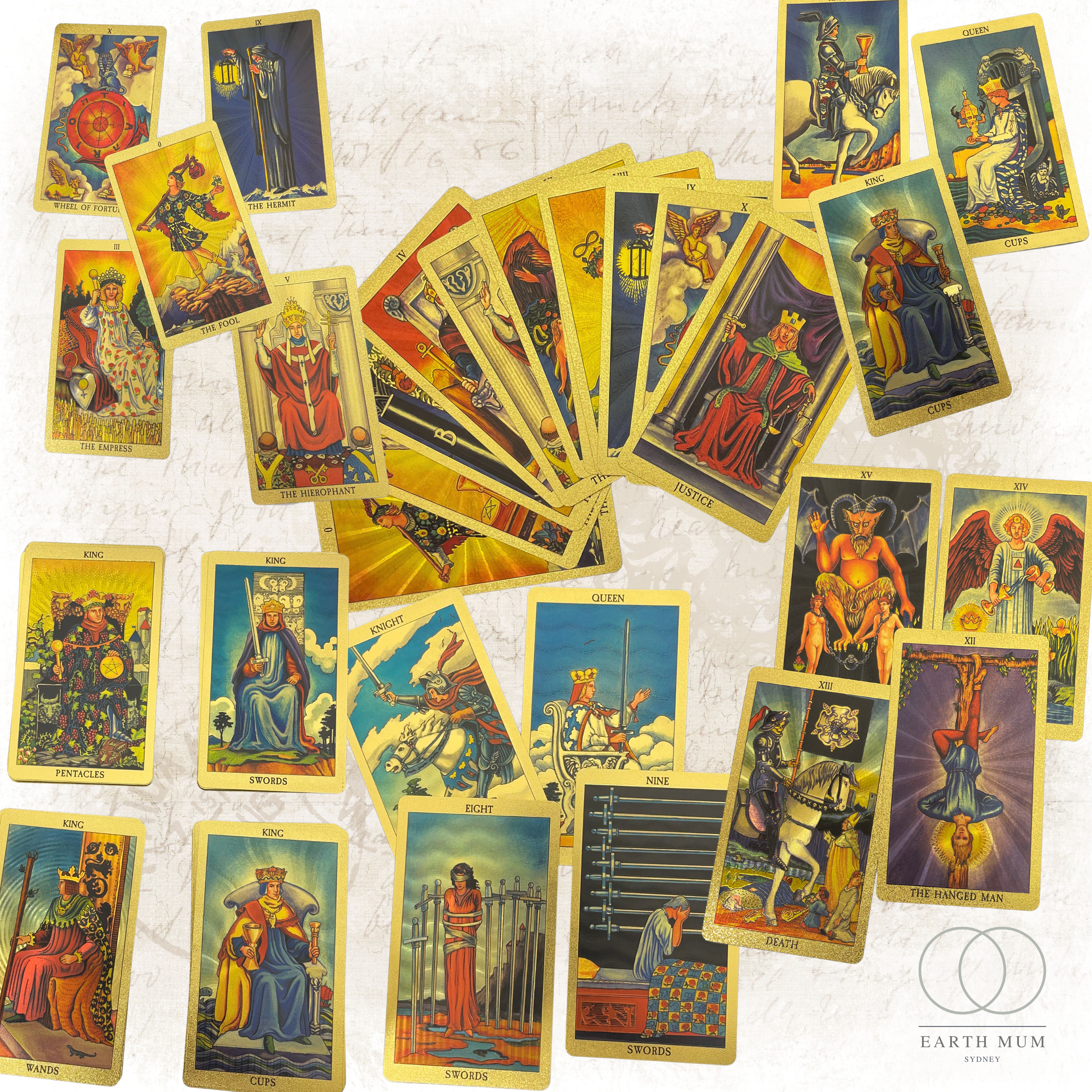 Rider Waite Gold Foil Tarot Deck – 78 Cards with Guidebook