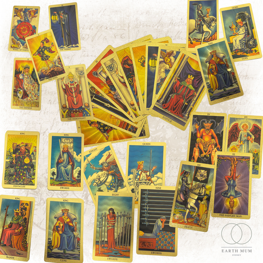 Rider Waite Gold Foil Tarot Deck – 78 Cards with Guidebook