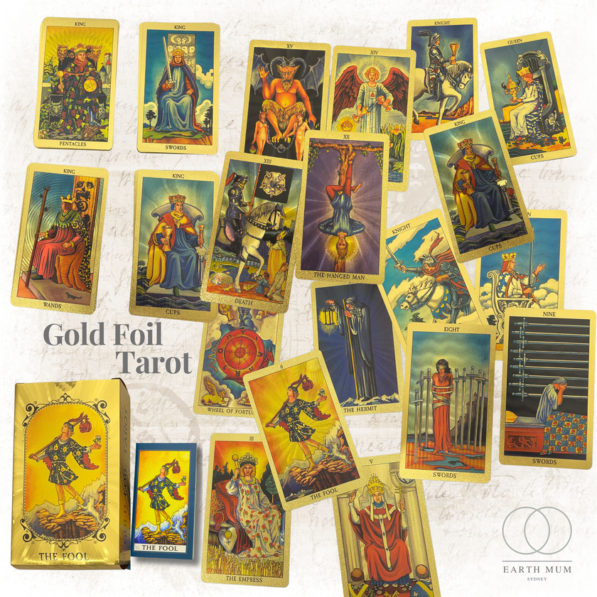 Rider Waite Gold Foil Tarot Deck – 78 Cards with Guidebook