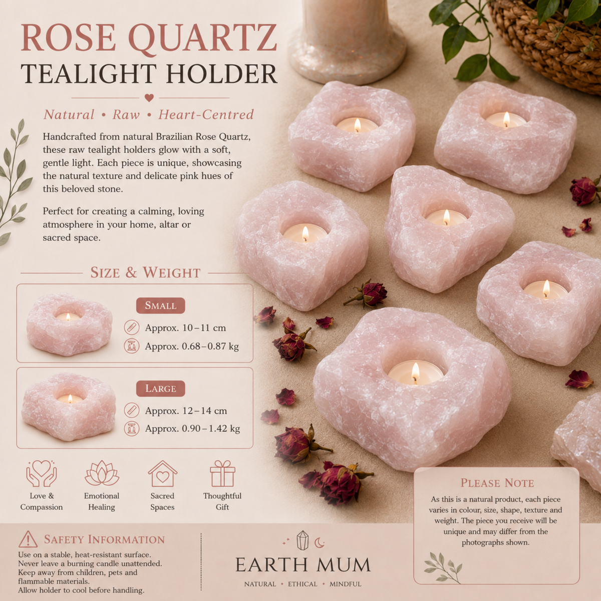 Rose Quartz Tealight Holder – Brazil