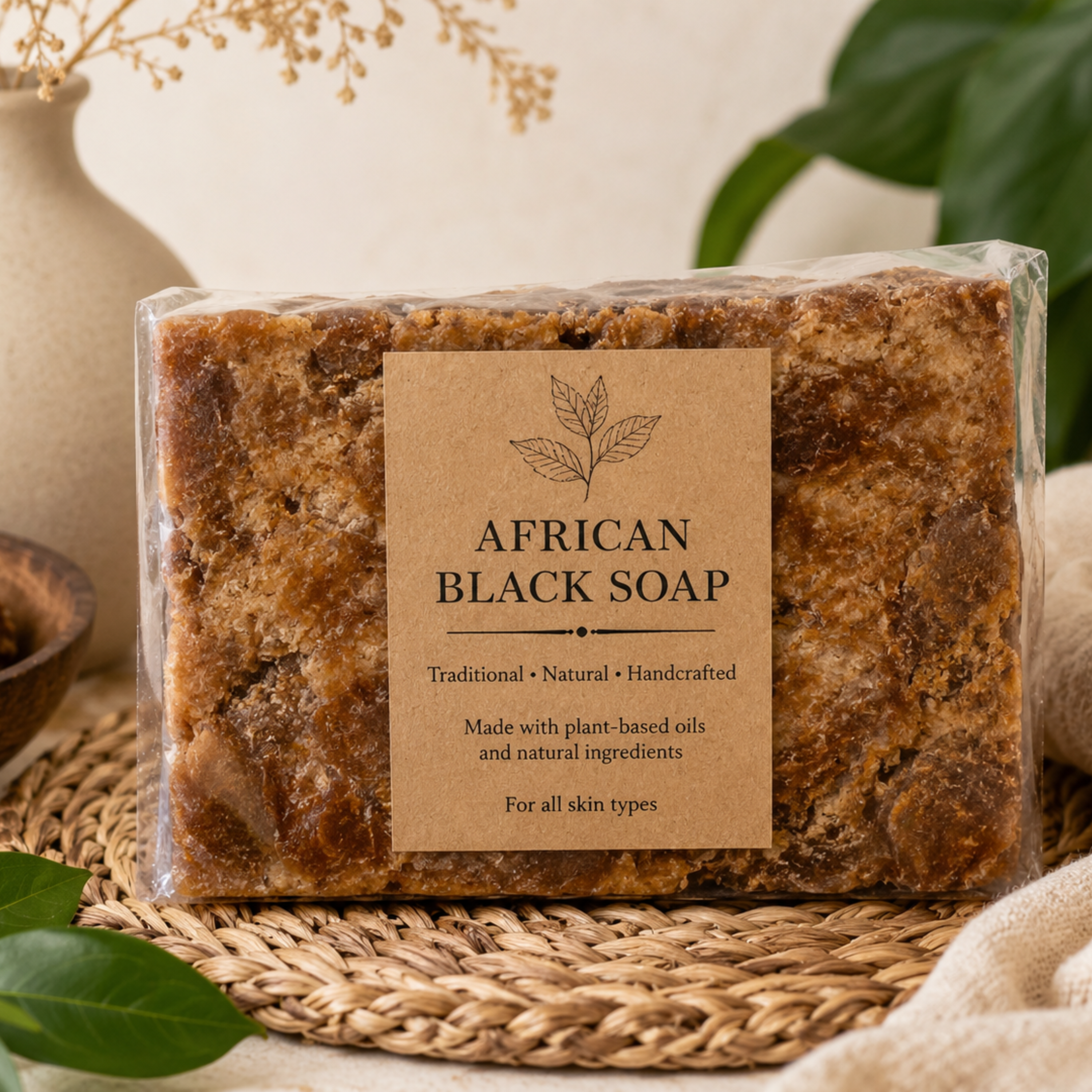 Authentic African Black Soap | Traditional Plantain Soap – Approx. 150g
