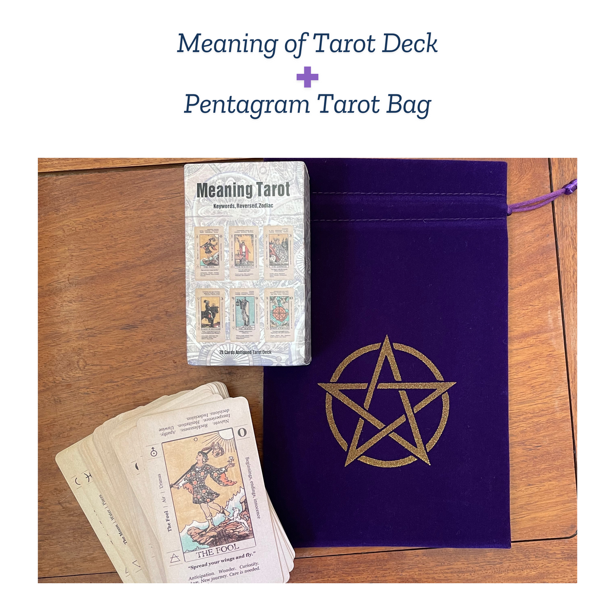 Beginner’s Meaning Tarot Deck – Rider Waite with Keywords & Velvet Pouch