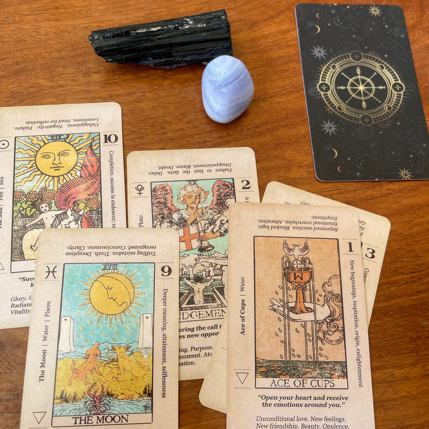 Beginner’s Meaning Tarot Deck – Rider Waite with Keywords & Velvet Pouch