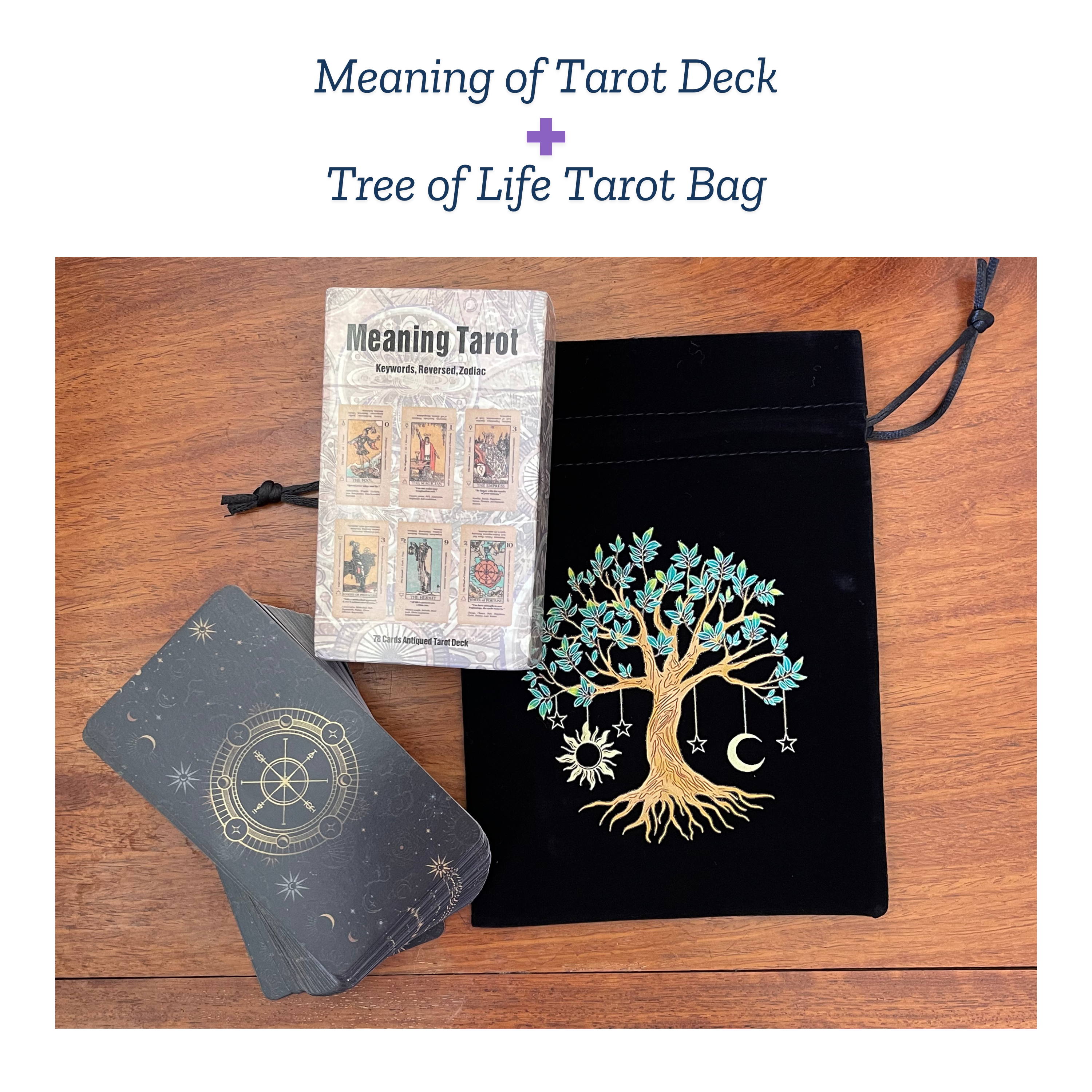 Beginner’s Meaning Tarot Deck – Rider Waite with Keywords & Velvet Pouch