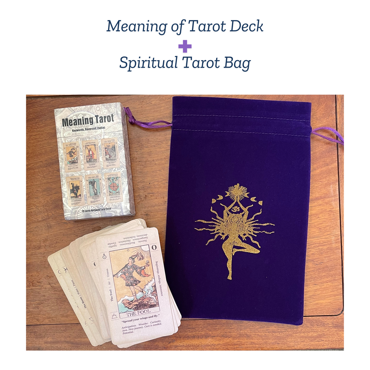Beginner’s Meaning Tarot Deck – Rider Waite with Keywords & Velvet Pouch