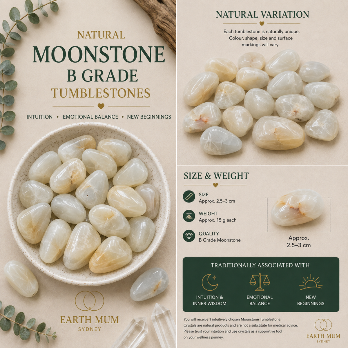 Moonstone Tumblestone - B Grade - Intuition, Emotional Balance - New Beginnings