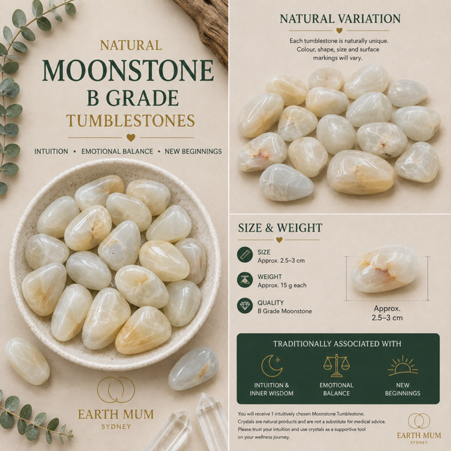 Moonstone Tumblestone - B Grade - Intuition, Emotional Balance - New Beginnings