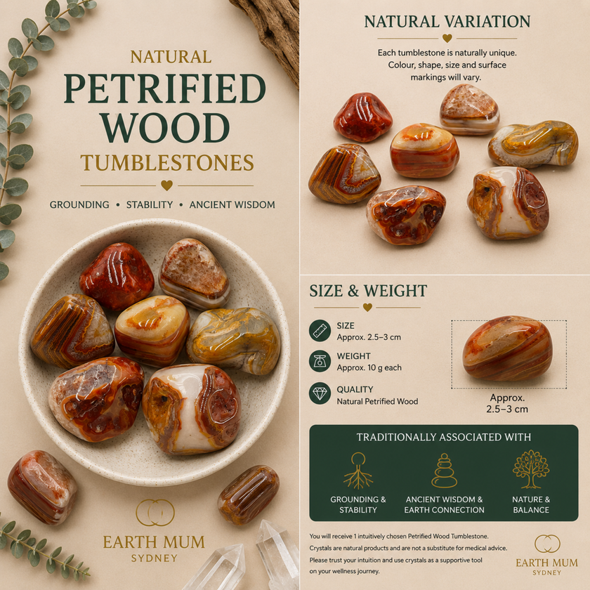 Petrified Wood Tumblestone – Grounding, Stability & Ancient Wisdom