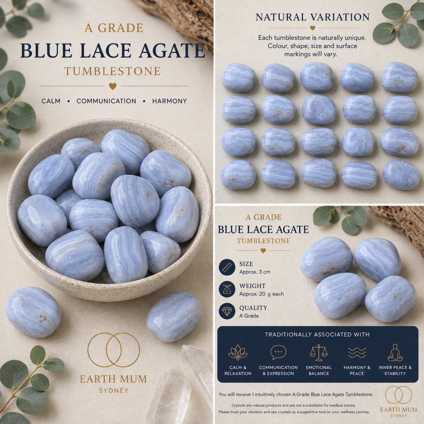 A Grade Blue Lace Agate Tumblestone – Calm, Communication & Harmony