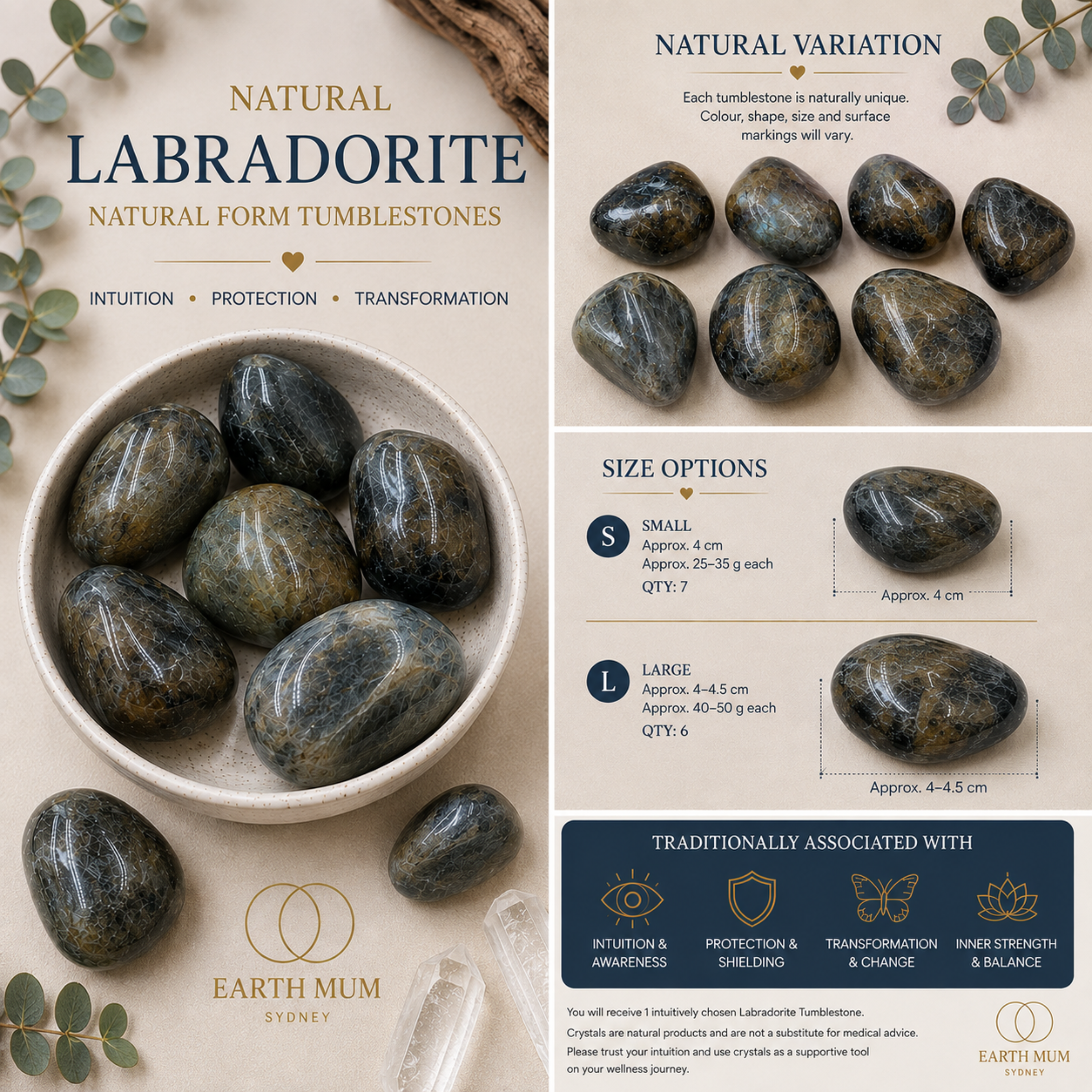 Labradorite Natural Form Tumblestone – Intuition, Protection & Transformation