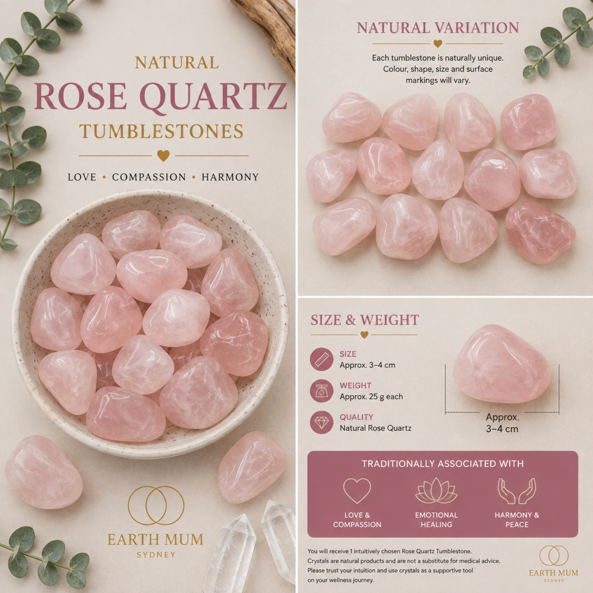 Rose Quartz Tumblestone – Love, Compassion & Harmony
