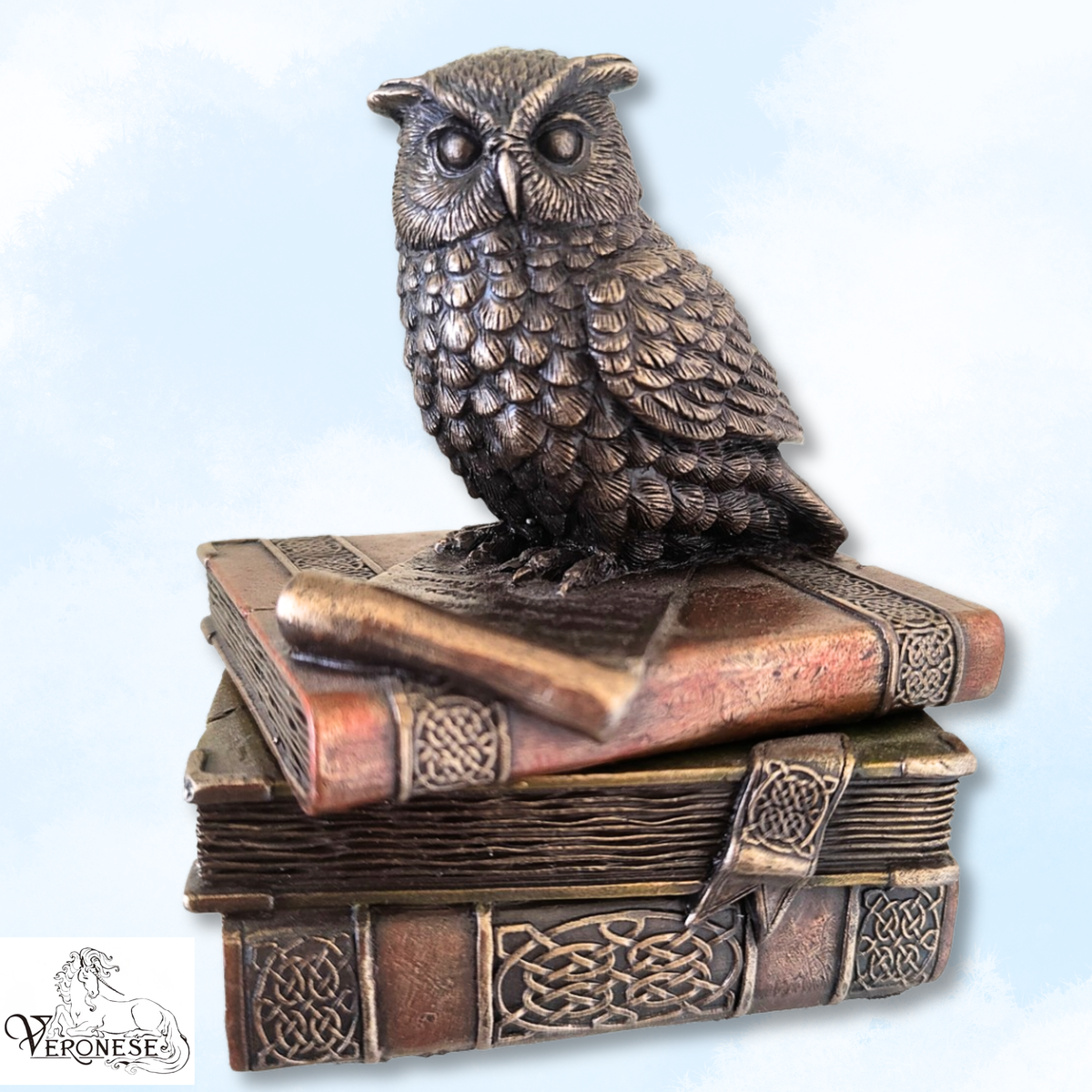 Owl on Books Trinket Box by Veronese | Cold Cast Bronze