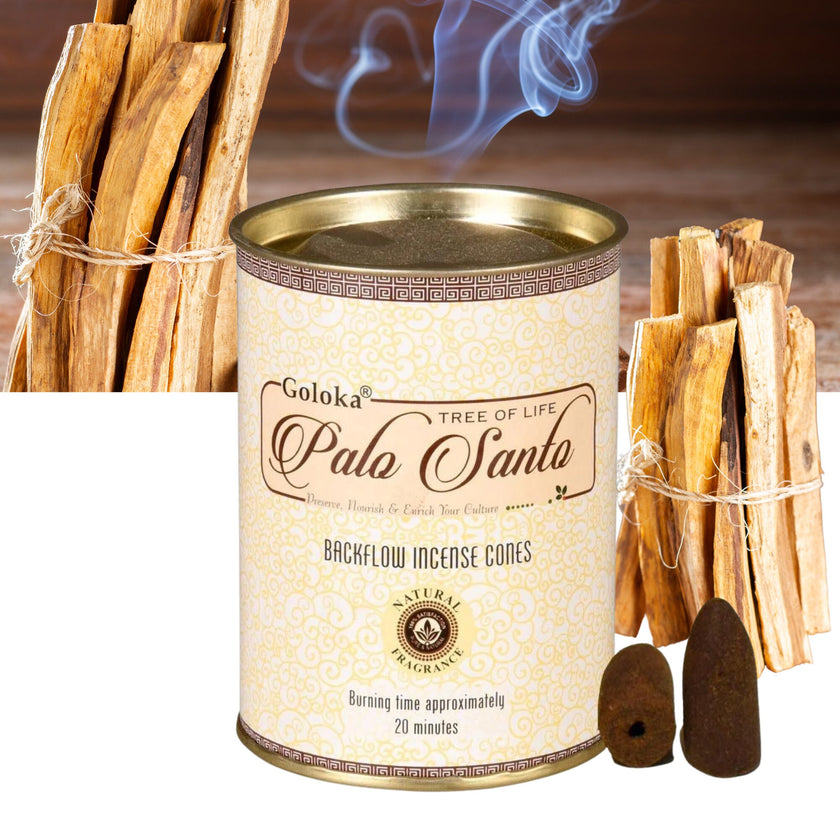 Backflow Incense Cones Palo Santo by Goloka, 24 cones for smudging, meditation, cleansing