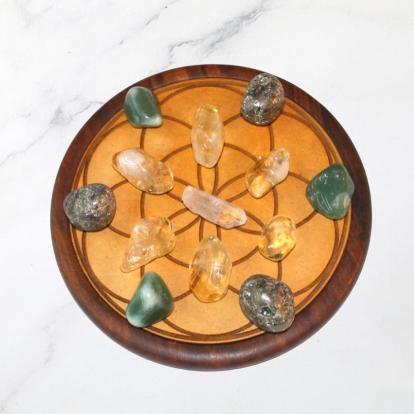 Prosperity Crystal Grid, Manifesting, Abundance, Success, Reiki Wood Grid