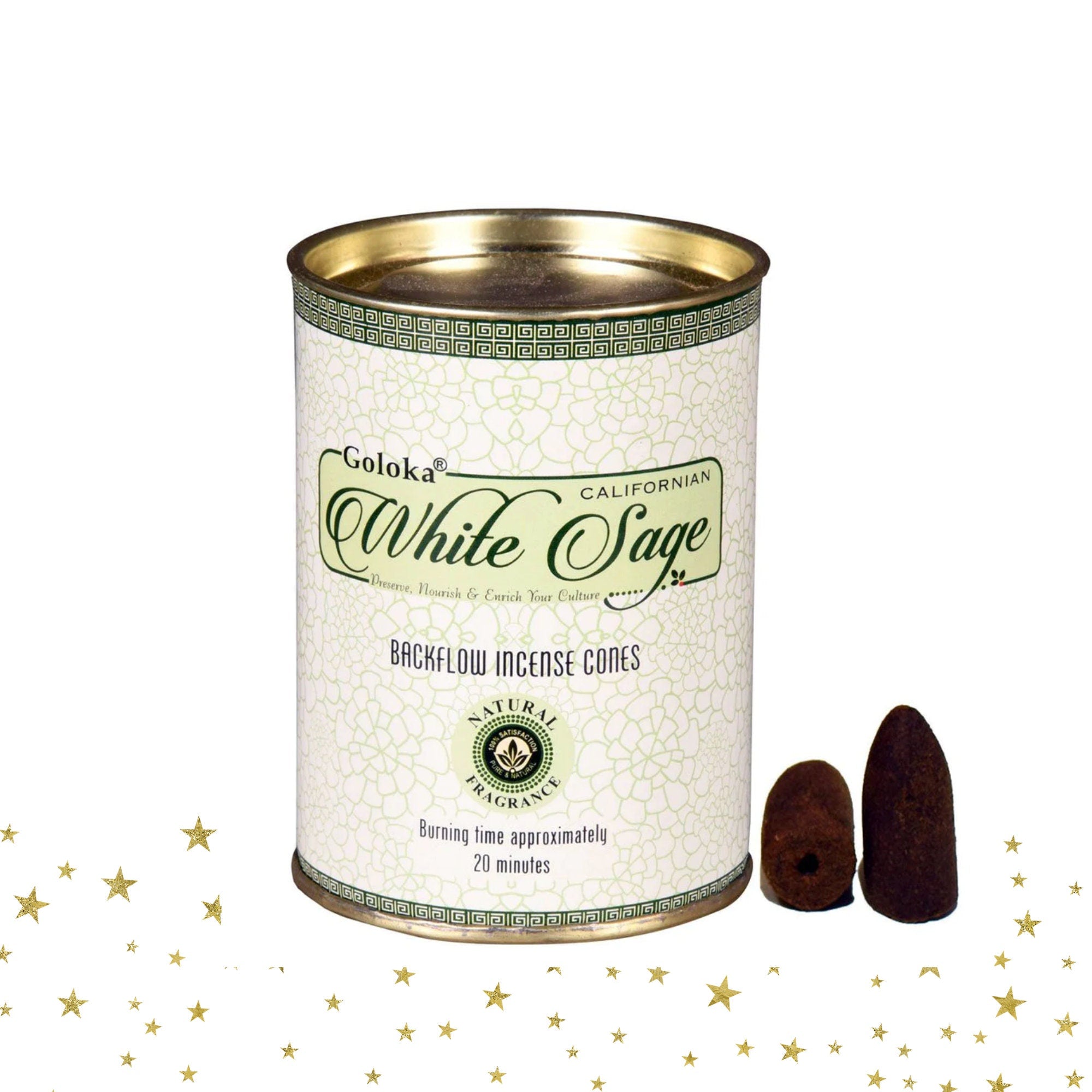 Backflow Incense Cones Californian White Sage by Goloka, 24 cones for smudging, meditation, cleansing