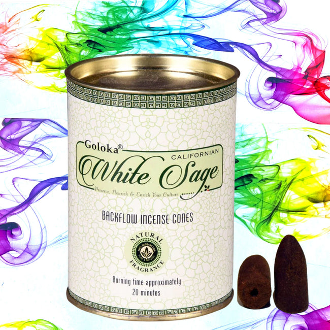 Backflow Incense Cones Californian White Sage by Goloka, 24 cones for smudging, meditation, cleansing