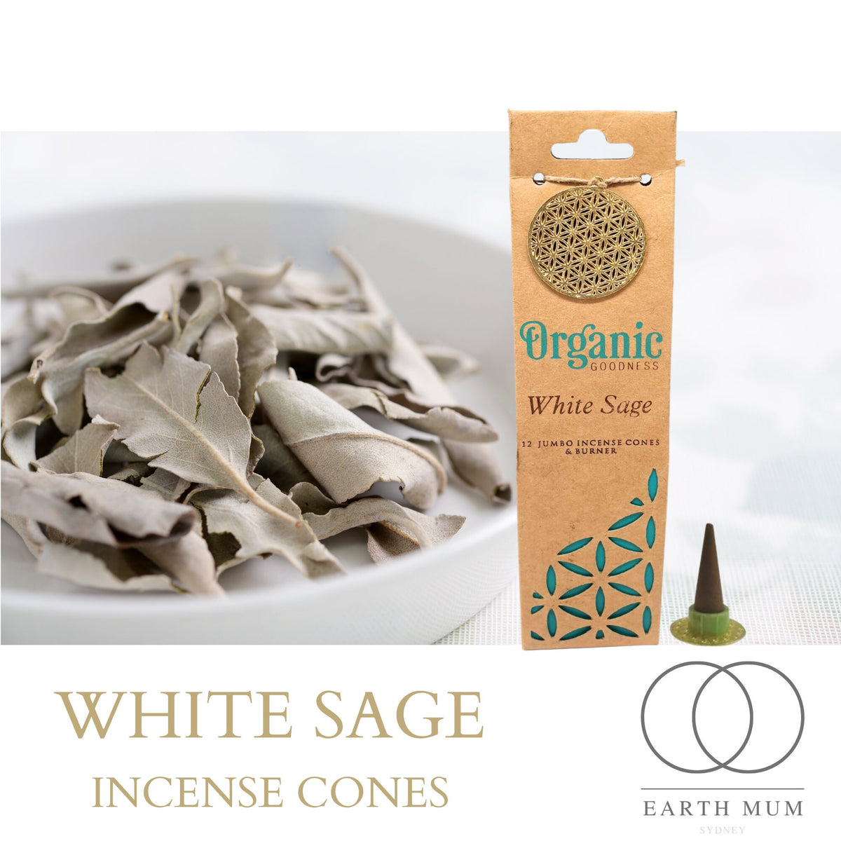 White Sage Incense Cones, Organic Goodness, smudging, meditation, cleansing
