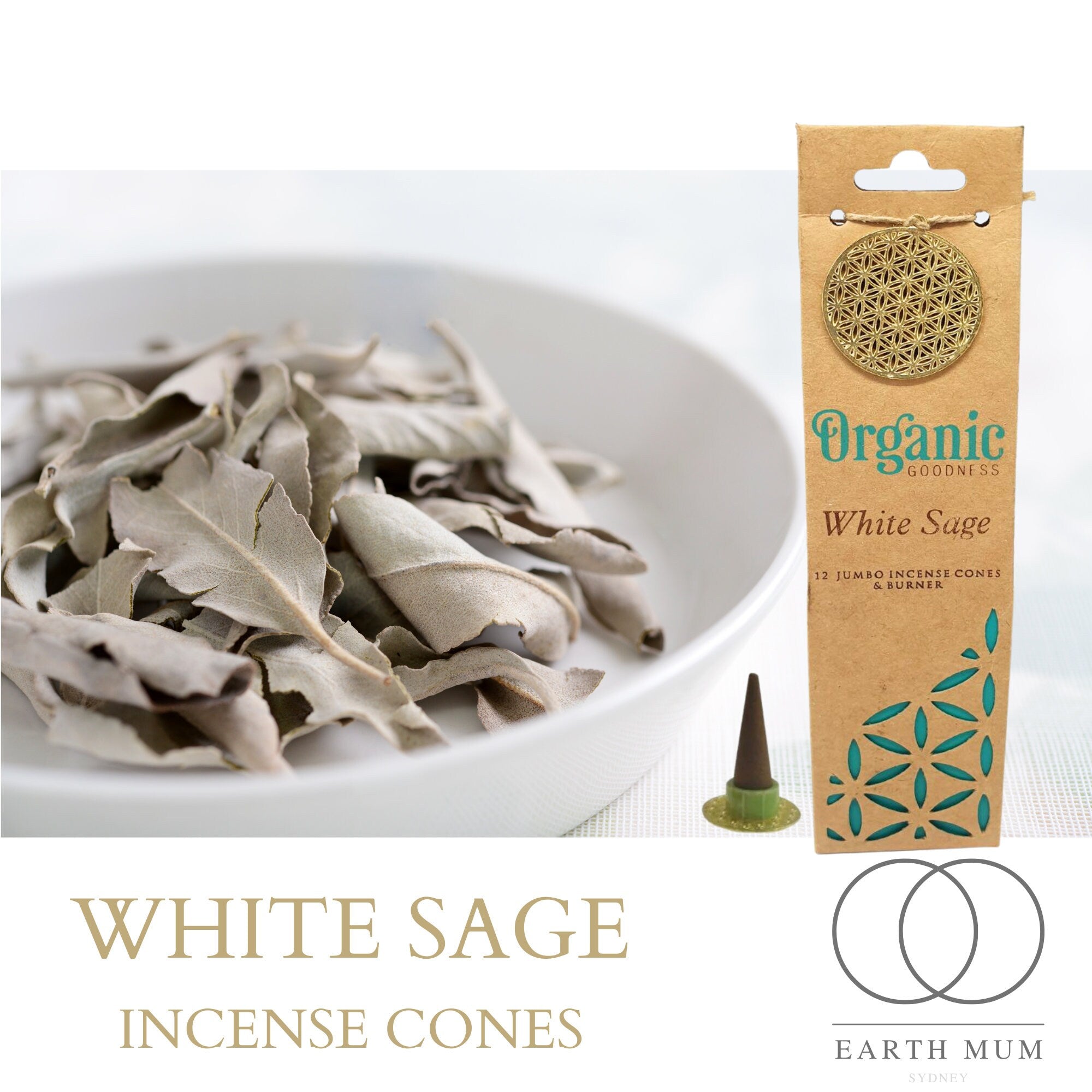 White Sage Incense Cones, Organic Goodness, smudging, meditation, cleansing