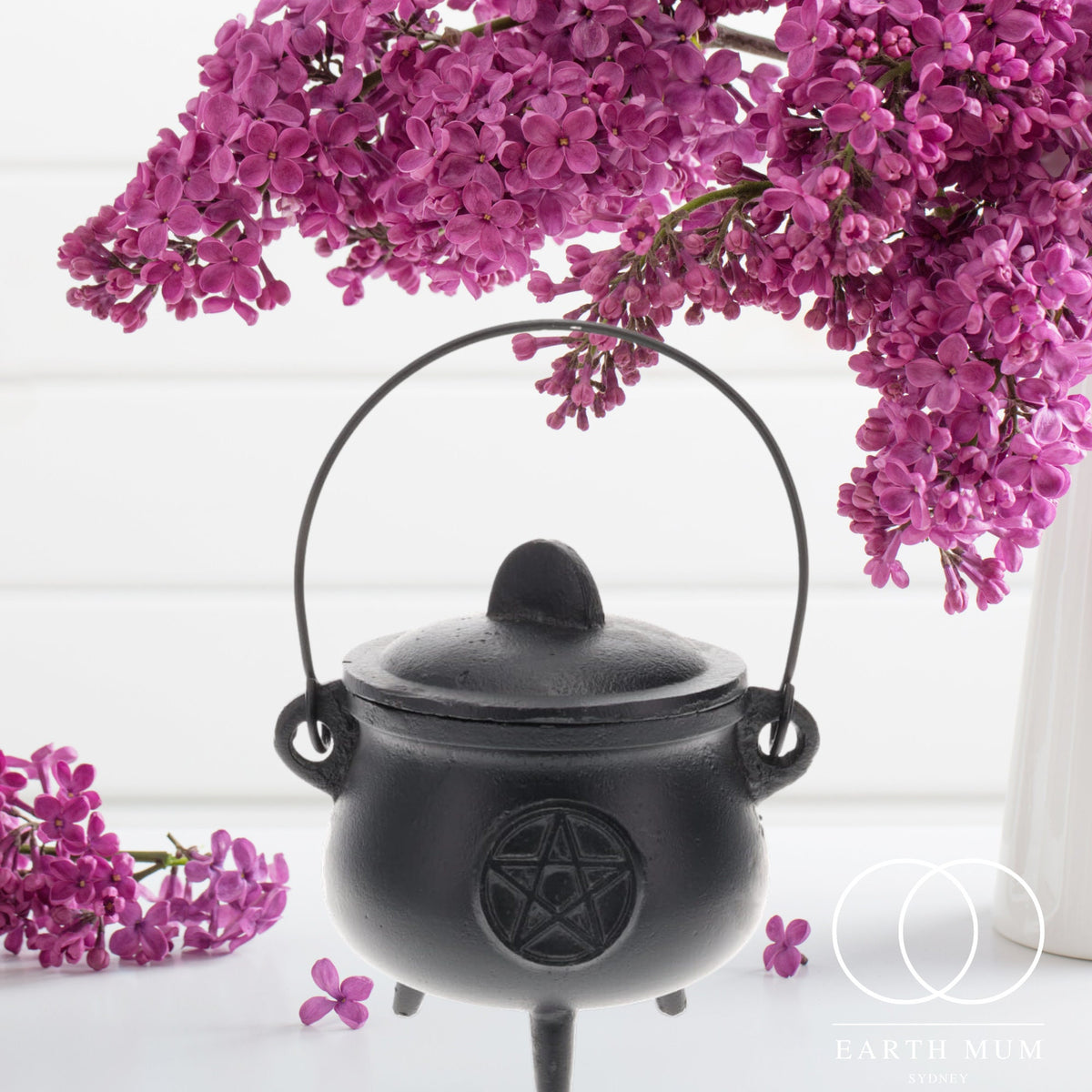 Cauldron, Pentacle, Cast Iron Black, Size 12cm x 15cm