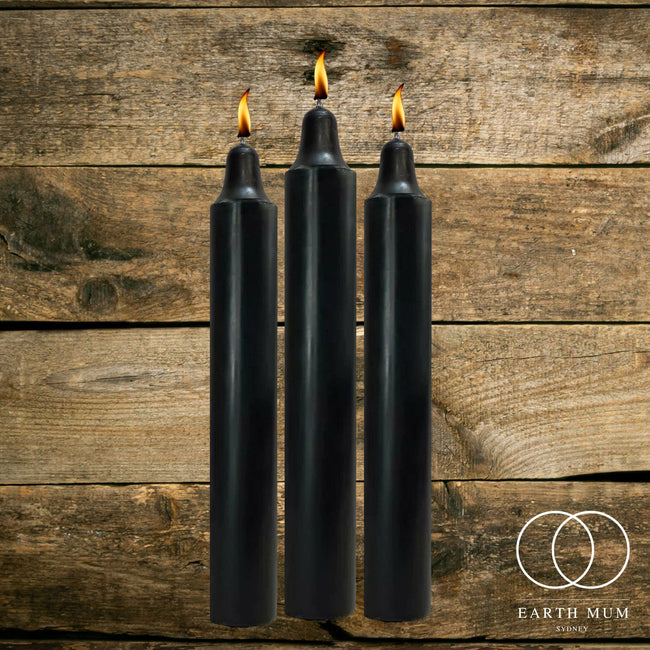 Black Jumbo Pillar Candles, Pagan, Wicca, Gothic Spell-work, Altar Ritual 1.5