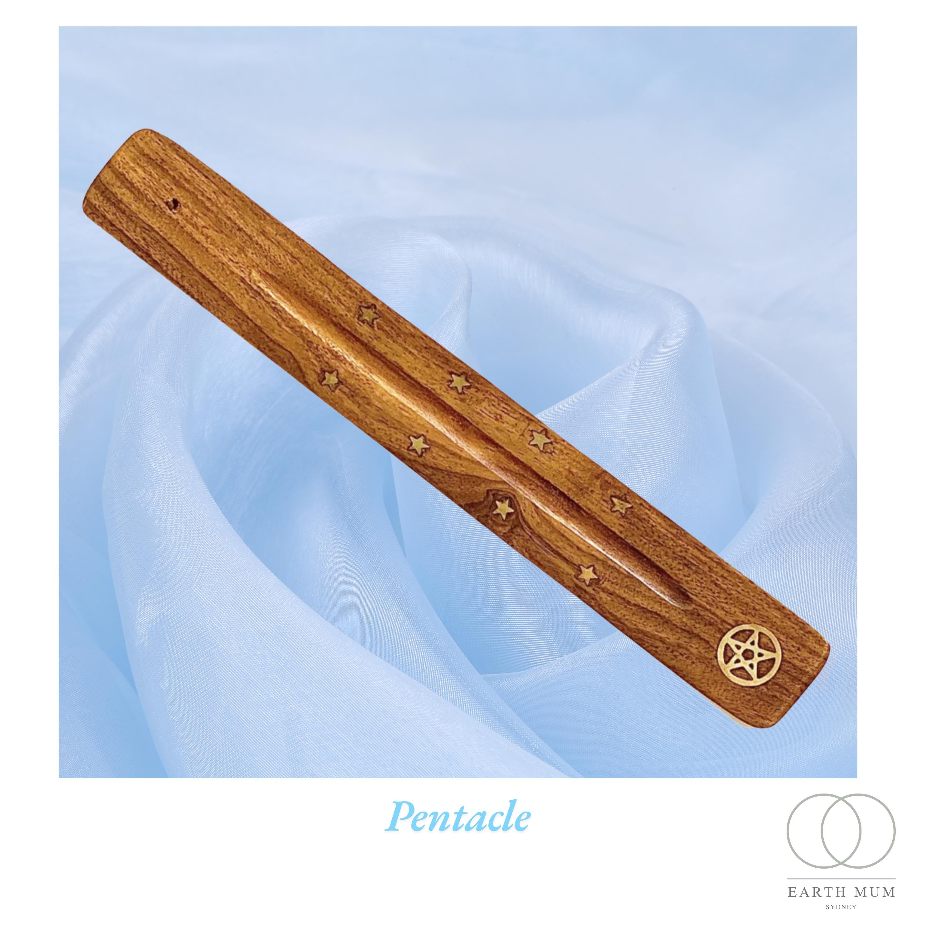 Flat Ash Catcher with brass inlay, Ying and Yang, Elephant, Pentacle, Incense holder