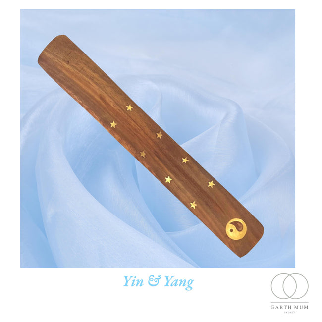 Flat Ash Catcher with brass inlay, Ying and Yang, Elephant, Pentacle, Incense holder