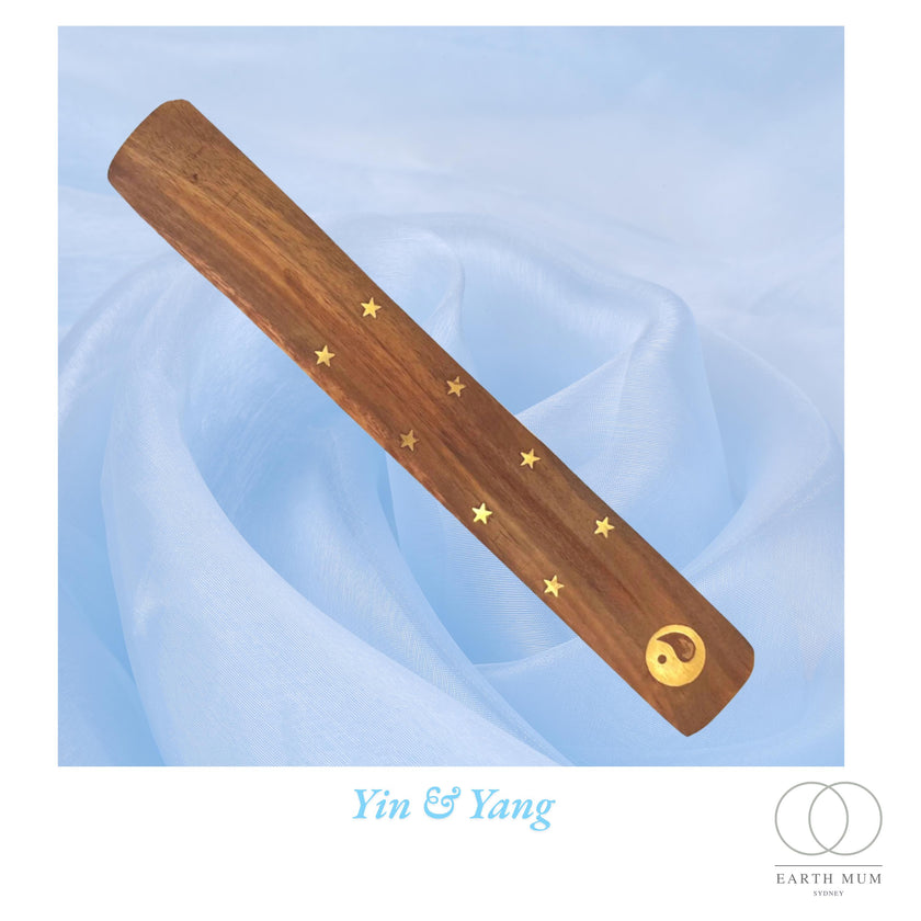 Flat Ash Catcher with brass inlay, Ying and Yang, Elephant, Pentacle, Incense holder